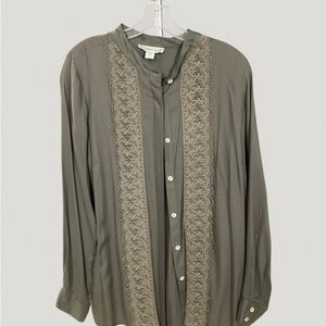 Coldwater Creek Olive Green Blouse with Lace Accents